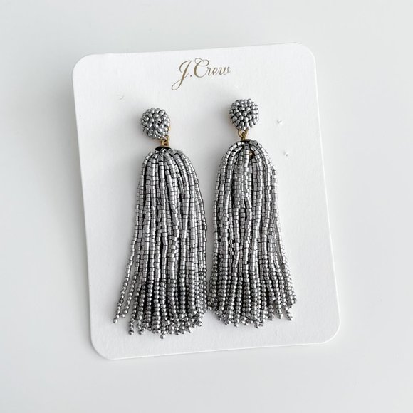 J. Crew Beaded Tassel Earrings (Silver Mirror) - Picture 3 of 3